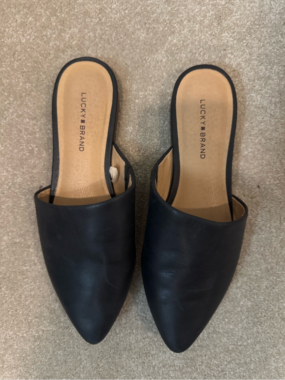 Lucky Brand Black Leather Pointed Toe Slip-On Mules - Picture 2 of 4